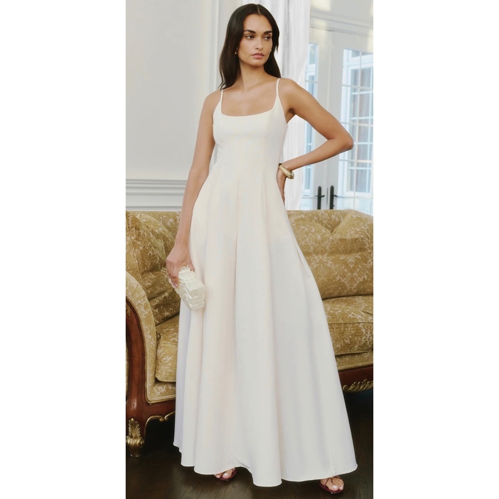 OPT One Pretty Time Cream White Maxi Dress Square Neck Bridal Size 0 T26WDRP0223